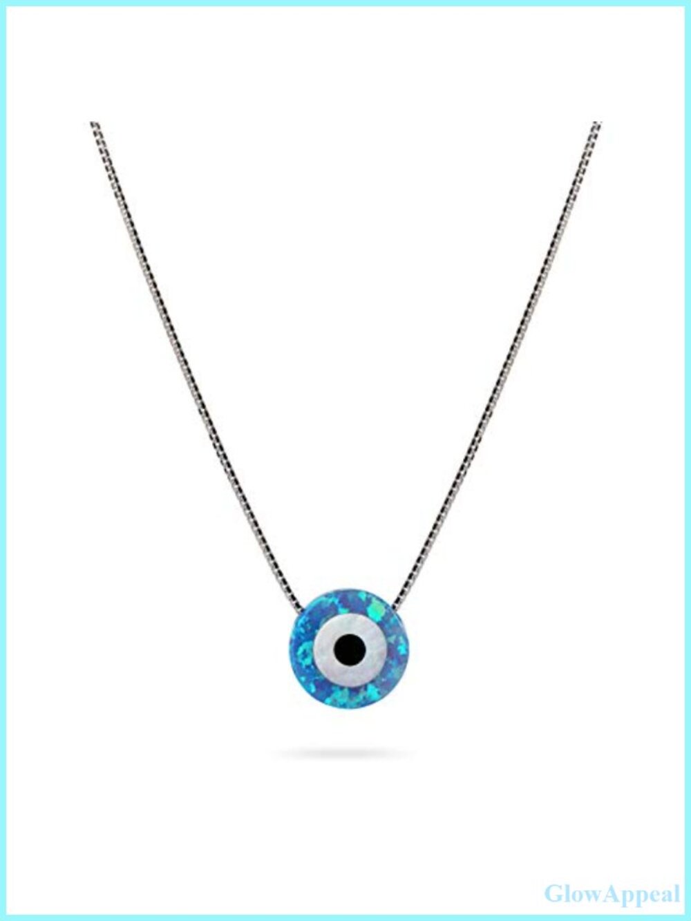925 Sterling Silver Synthetic Blue Opal Evil Eye Pendant Necklace Adjustable